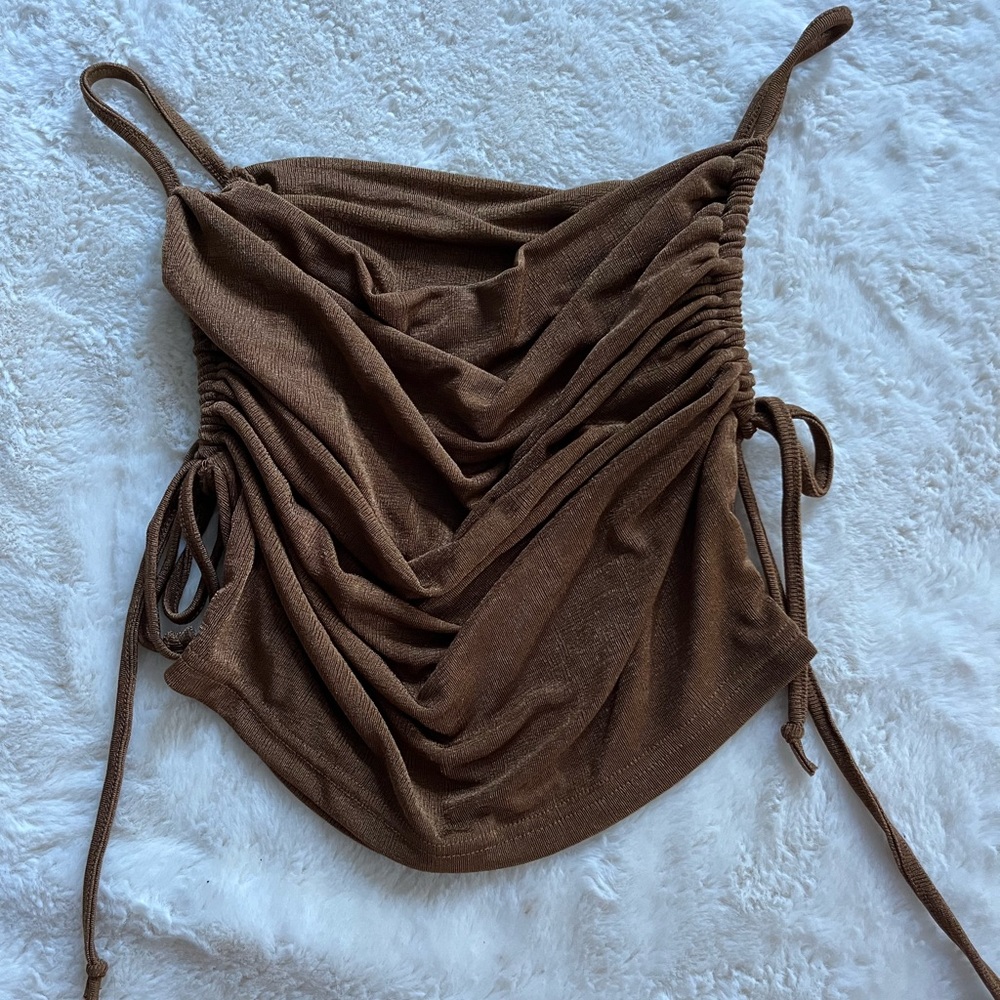 mustard brown shimmery crop top